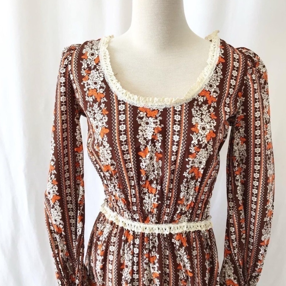 Floral Vintage Long Sleeve 70s Maxi Prairie Dress - Picture 4 of 6
